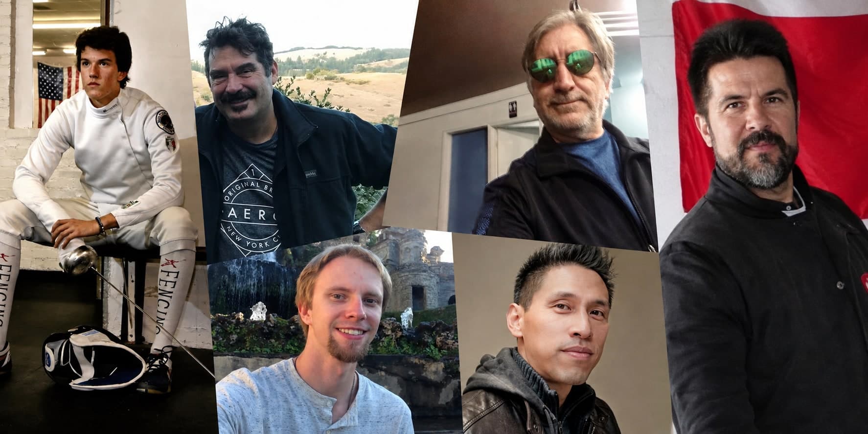 The six coaches of Marin Fencing Academy, in a montage of six photographs